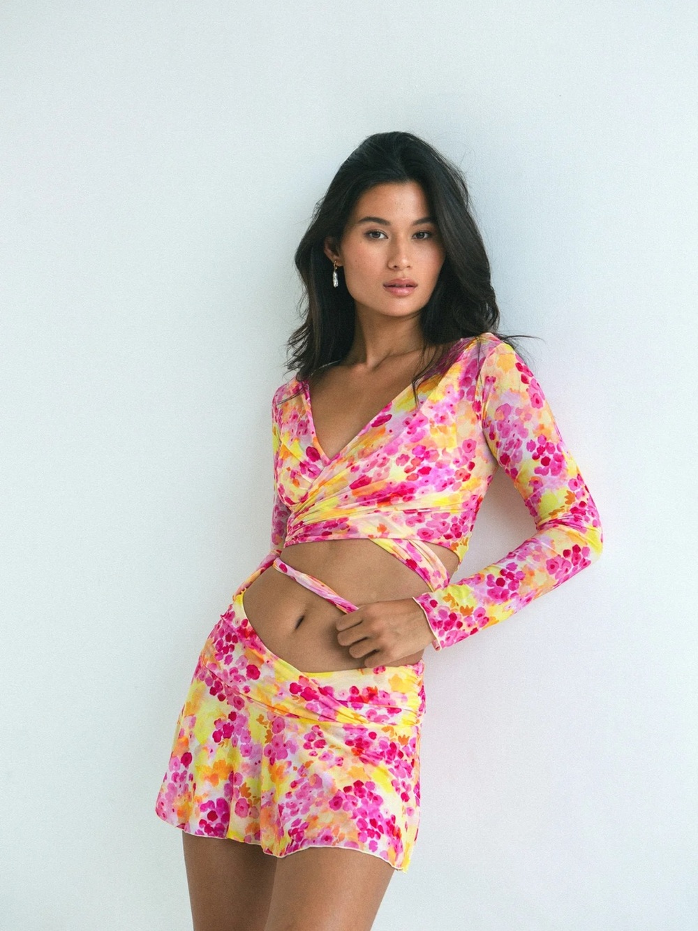 Indah Pink and Yellow Floral Mini Skirt